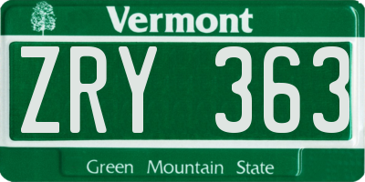 VT license plate ZRY363