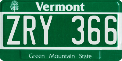 VT license plate ZRY366