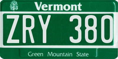 VT license plate ZRY380