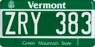 VT license plate ZRY383
