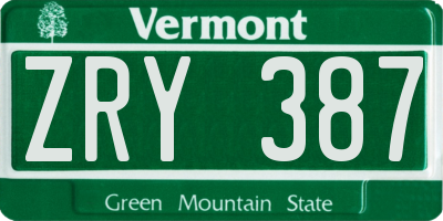VT license plate ZRY387