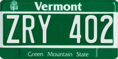 VT license plate ZRY402