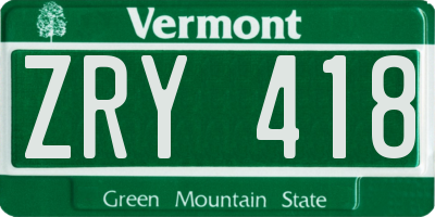 VT license plate ZRY418