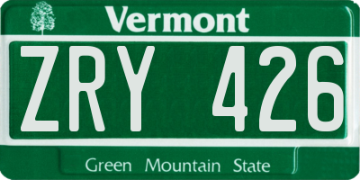 VT license plate ZRY426