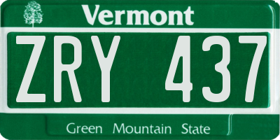 VT license plate ZRY437