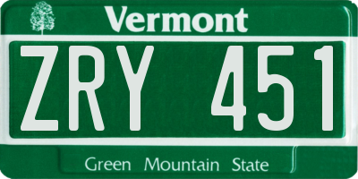 VT license plate ZRY451