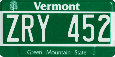 VT license plate ZRY452