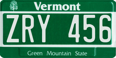VT license plate ZRY456