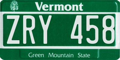 VT license plate ZRY458