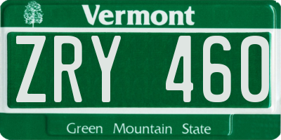 VT license plate ZRY460