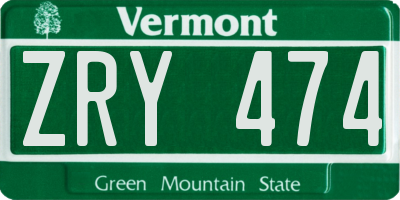 VT license plate ZRY474