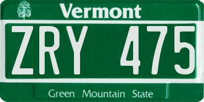 VT license plate ZRY475