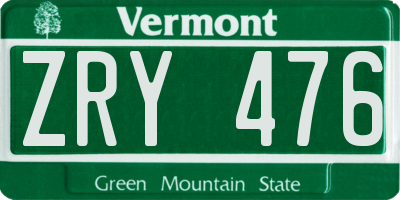 VT license plate ZRY476