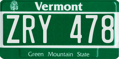 VT license plate ZRY478