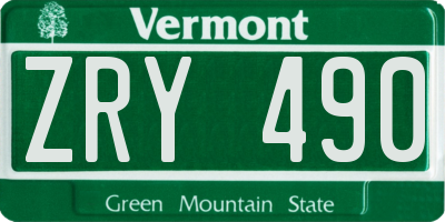 VT license plate ZRY490