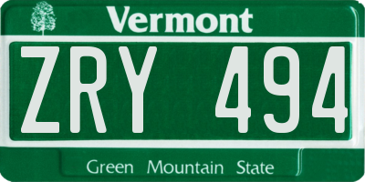 VT license plate ZRY494