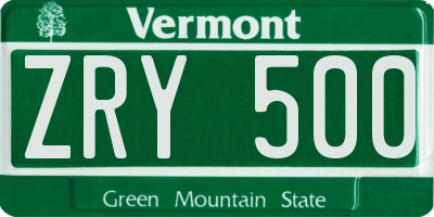 VT license plate ZRY500