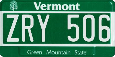 VT license plate ZRY506