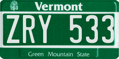 VT license plate ZRY533