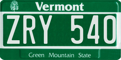 VT license plate ZRY540