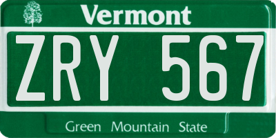VT license plate ZRY567