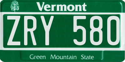 VT license plate ZRY580