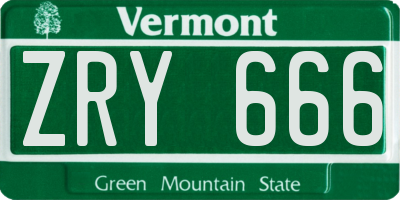 VT license plate ZRY666