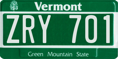 VT license plate ZRY701