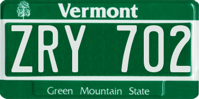 VT license plate ZRY702