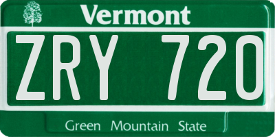 VT license plate ZRY720