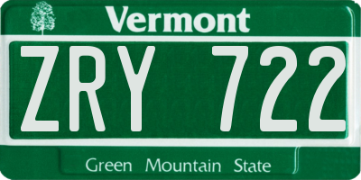 VT license plate ZRY722