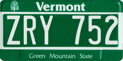 VT license plate ZRY752