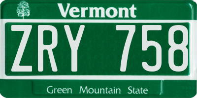VT license plate ZRY758