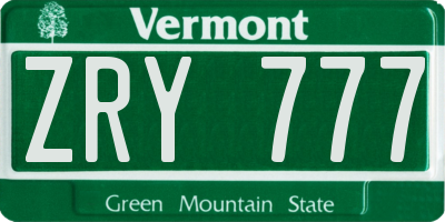 VT license plate ZRY777