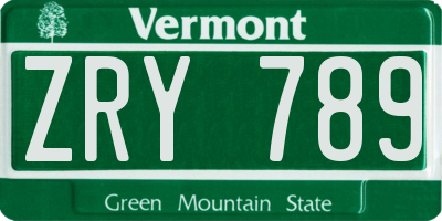 VT license plate ZRY789