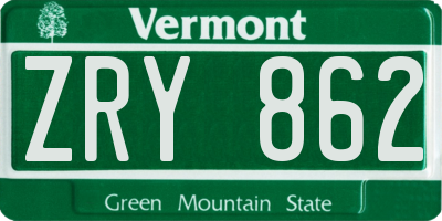 VT license plate ZRY862