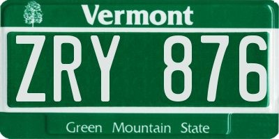 VT license plate ZRY876