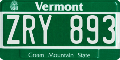 VT license plate ZRY893