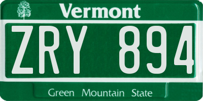 VT license plate ZRY894