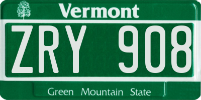VT license plate ZRY908
