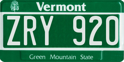 VT license plate ZRY920