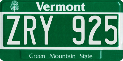 VT license plate ZRY925