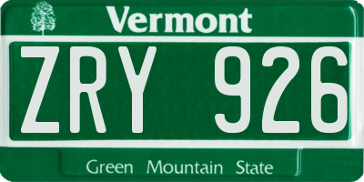 VT license plate ZRY926