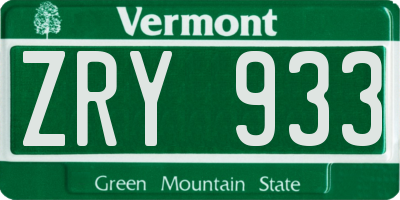 VT license plate ZRY933