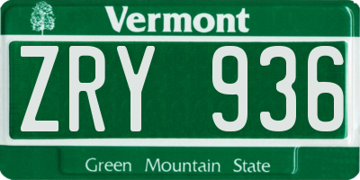 VT license plate ZRY936