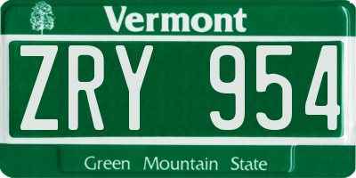 VT license plate ZRY954