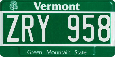 VT license plate ZRY958