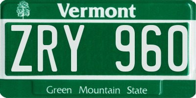 VT license plate ZRY960