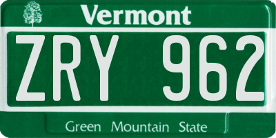 VT license plate ZRY962