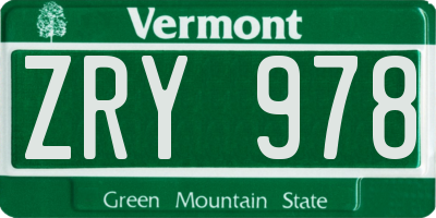 VT license plate ZRY978